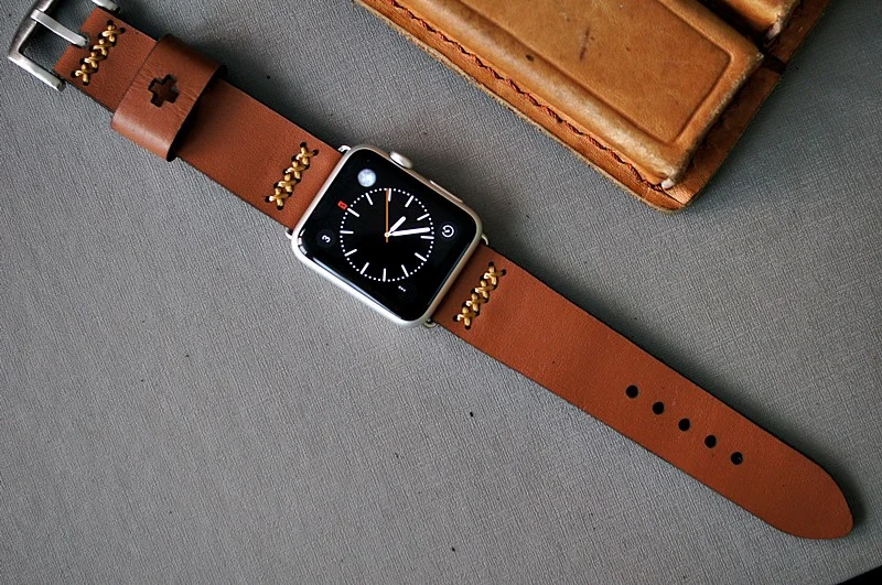 AWBF08-D60 -GOLD handgefertigt Vintage Leder Uhrenarmband incl. Lugs Adapter für Apple Watch 1 und 2 (oder Apple Watch Sport) 42mm oder 38mm – Bild 3